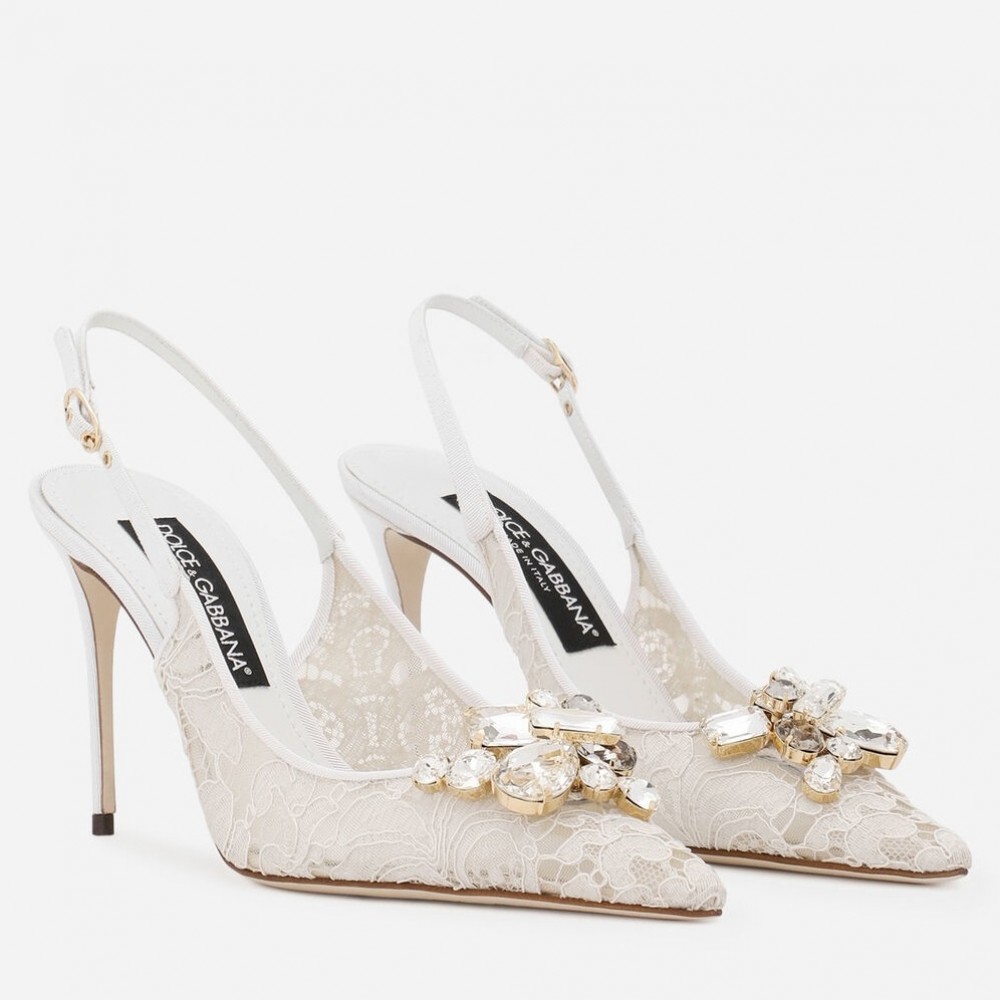 Dolce & Gabbana Rainbow Slingbacks Pumps 90mm in White Lace TDSS12935