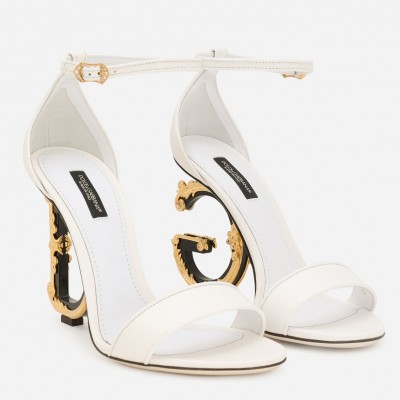 Dolce & Gabbana White Sandals with Baroque DG Heel TDSS12938