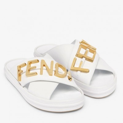 Fendi Fendigraphy Slides In White Calfskin TDSS12984