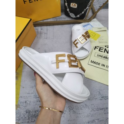 Fendi Fendigraphy Slides In White Calfskin TDSS12984