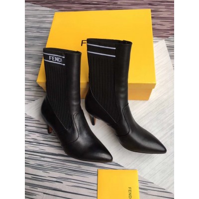 Fendi Leather And Stretch Fabric Ankle Boots TDSS12991