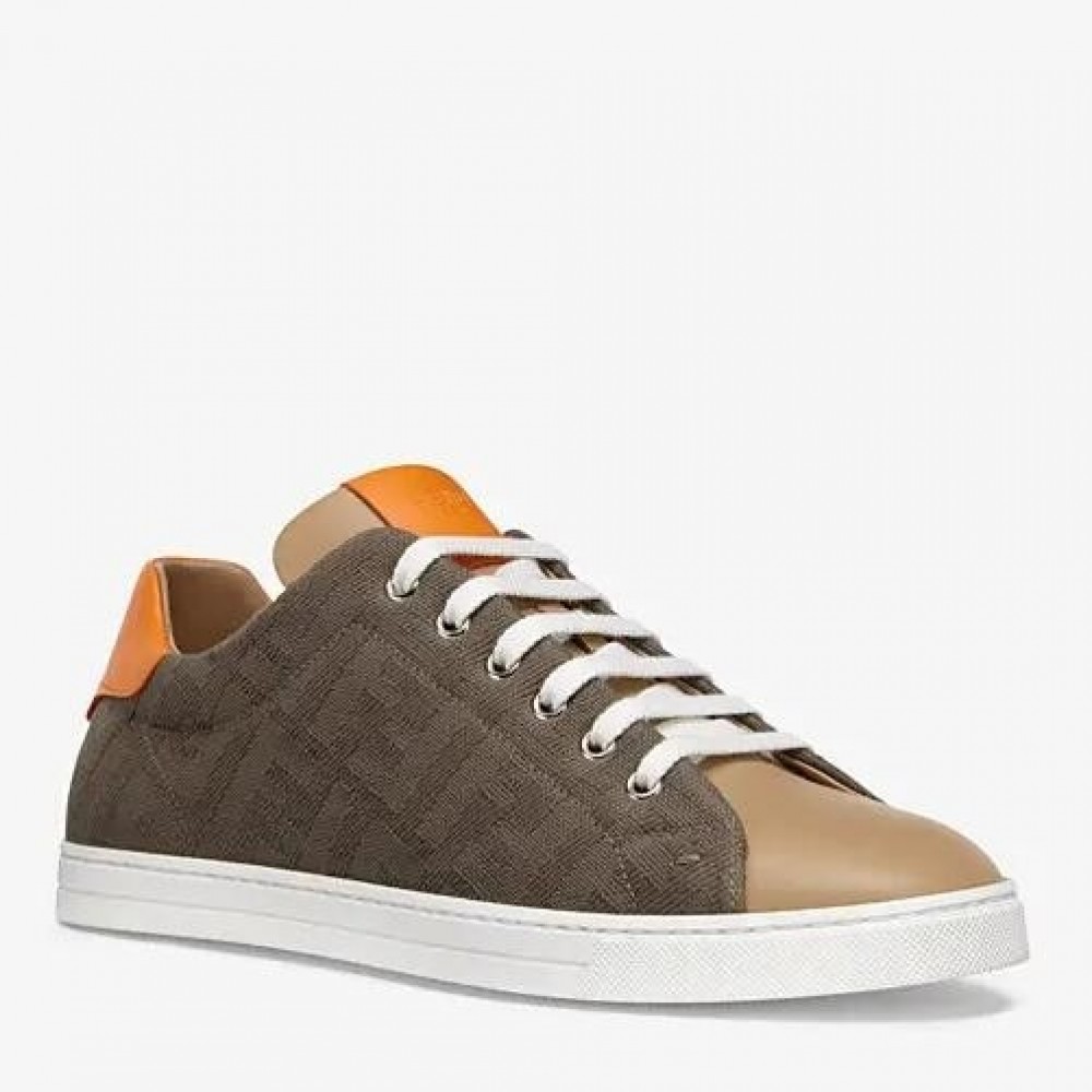 Fendi Low-top Sneakers In Khaki Canvas with Leather TDSS12992