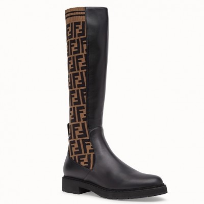 Fendi Rockoko High Boots In Leather With FF Fabric TDSS13006