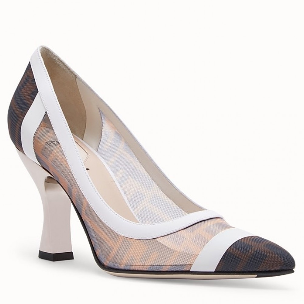 Fendi White Colibri Logo-print Mesh Pumps 85mm TDSS13013