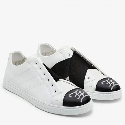 Fendi White Slip-on Sneakers with Karligraphy Motif TDSS13020