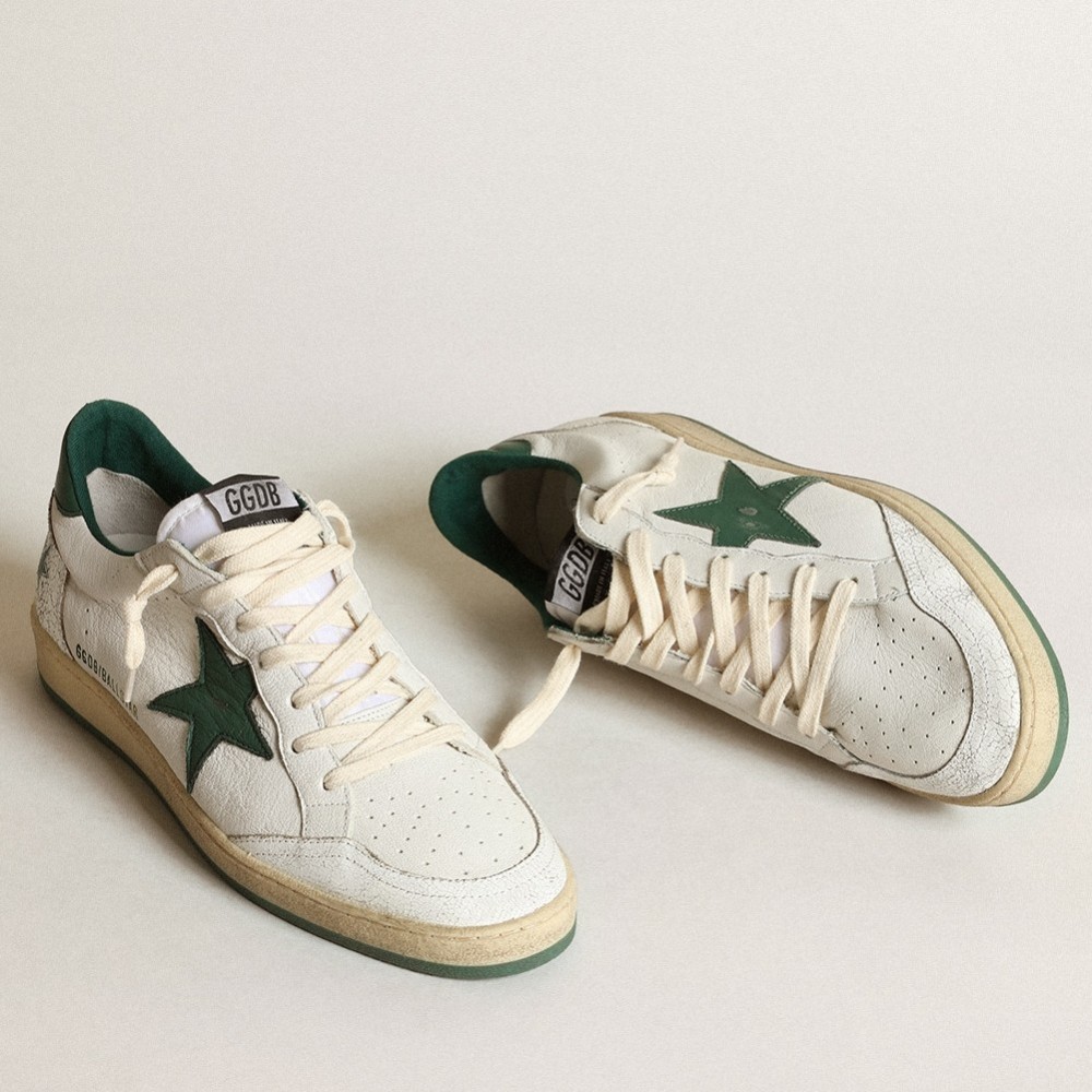 Golden Goose Ball Star Sneakers with Green Star and Heel Tab TDSS13028