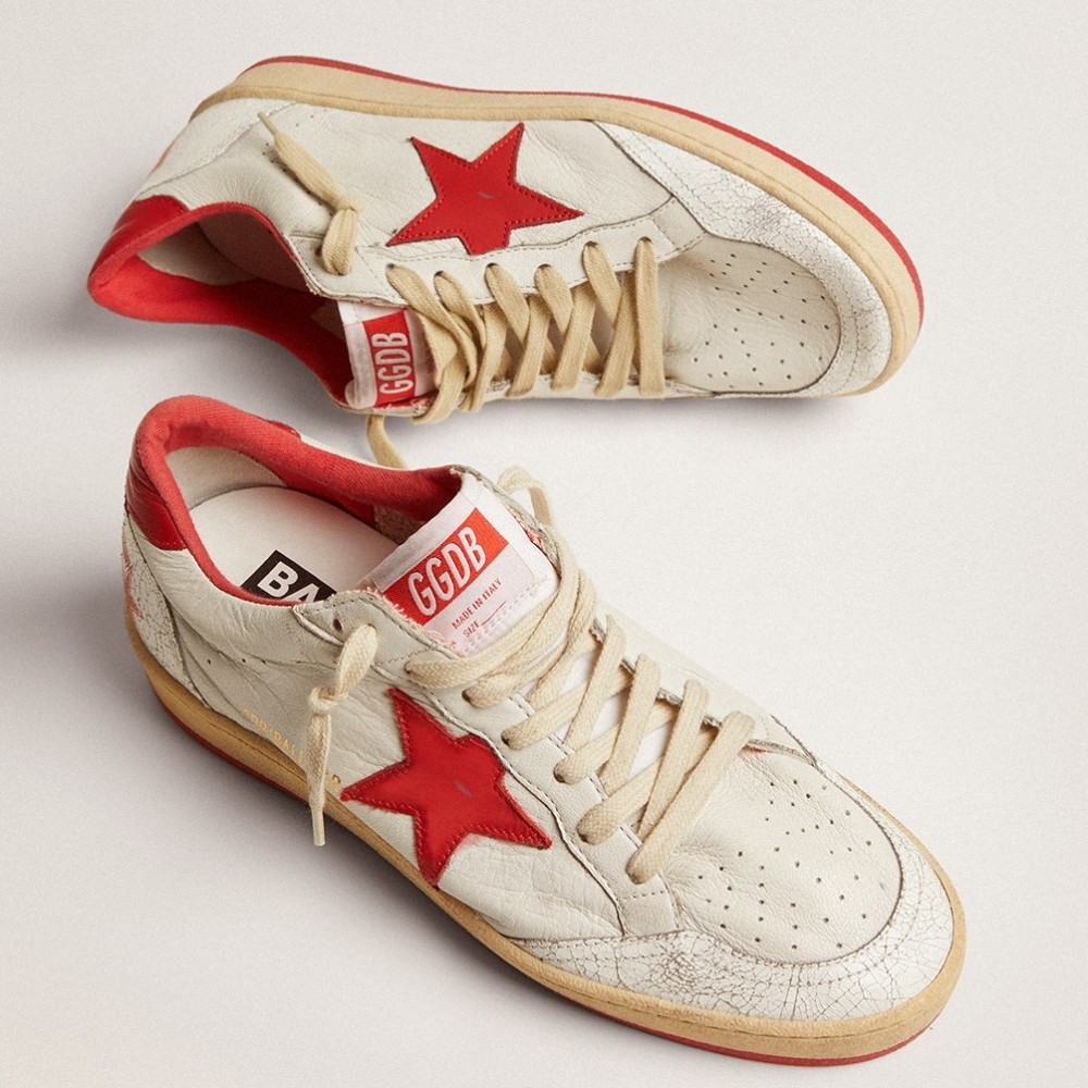 Golden Goose Ball Star Sneakers with Red Star and Heel Tab TDSS13031