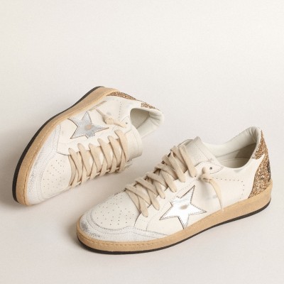 Golden Goose Ball Star Sneakers with Silver Star and Gold Glitter Heel Tab TDSS13034