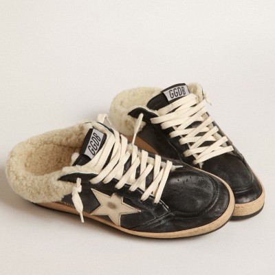 Golden Goose Black Ball Star Sabots with Shearling Lining TDSS13036