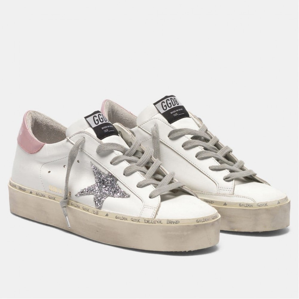 Golden Goose Hi-Star Sneakers with Glitter Star and Pink Heel TDSS13037