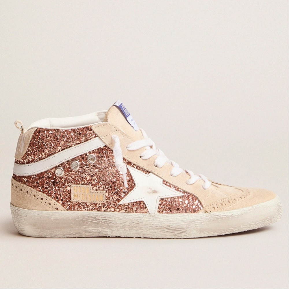 Golden Goose Mid Star Sneakers with Pink-gold Glitter TDSS13039