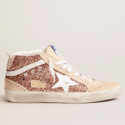 Golden Goose Mid Star Sneakers with Pink-gold Glitter TDSS13039