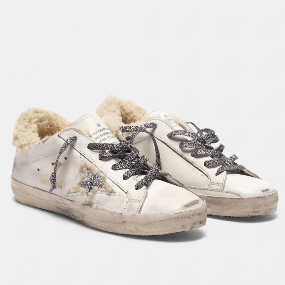 Golden Goose Super-Star Shearling Sneakers with Leopard Laces TDSS13043