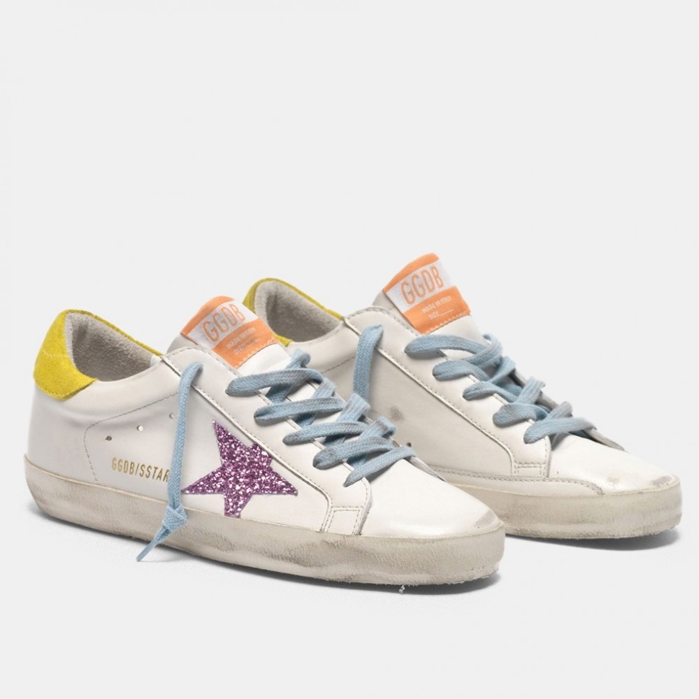 Golden Goose Super-Star Sneakers With Fuchsia Glitter Star TDSS13044