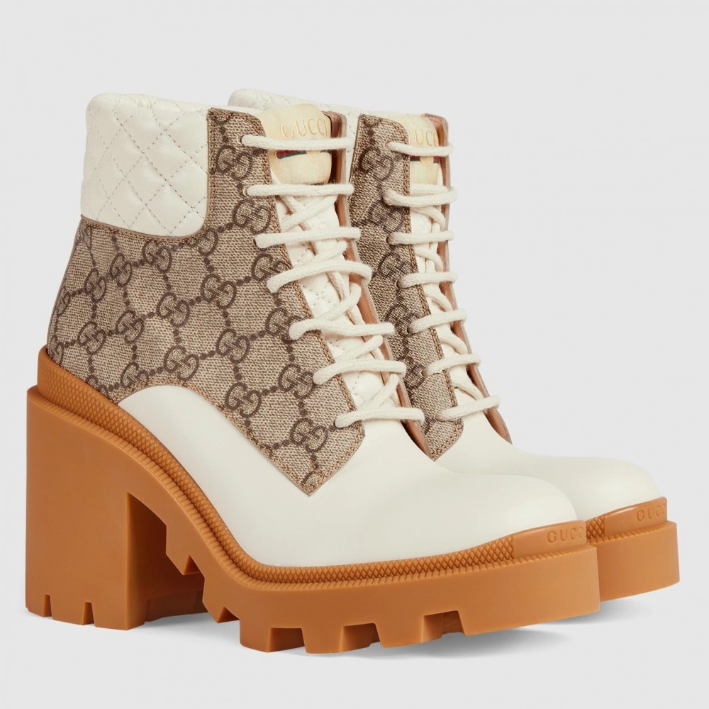 Gucci Ankle Boots in Beige GG Supreme with White Leather TDSS26002