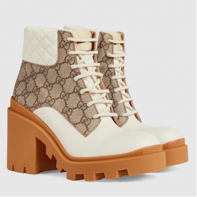 Gucci Ankle Boots in Beige GG Supreme with White Leather TDSS26002