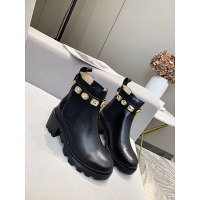 Gucci Ankle Boots in Black Leather with Crystals Strap TDSS26004