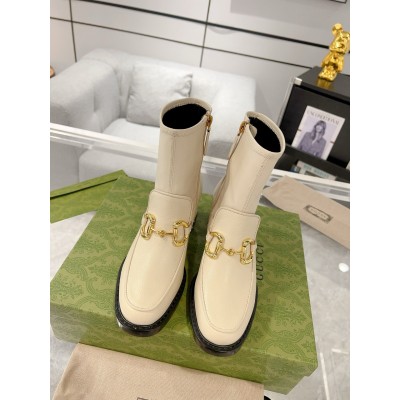 Gucci Ankle Boots in White Leather with Horsebit TDSS26009