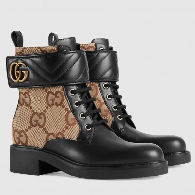 Gucci Ankle Boots with Double G in GG Canvas and Black Leather TDSS26010