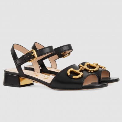 Gucci Ankle Strap Sandals in Black Leather with Horsebit TDSS26168