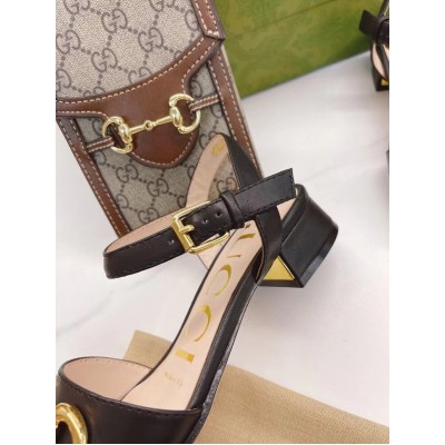 Gucci Ankle Strap Sandals in Black Leather with Horsebit TDSS26168