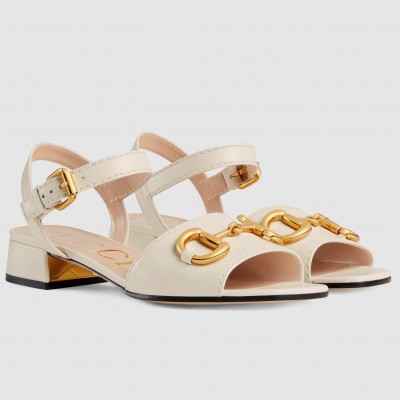 Gucci Ankle Strap Sandals in White Leather with Horsebit TDSS26169