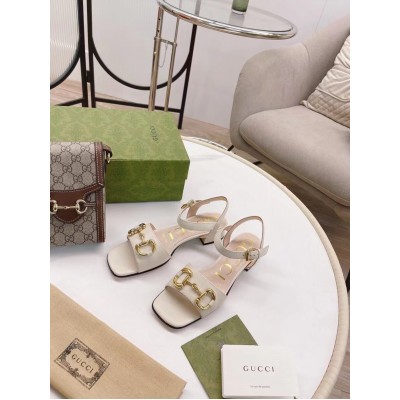 Gucci Ankle Strap Sandals in White Leather with Horsebit TDSS26169