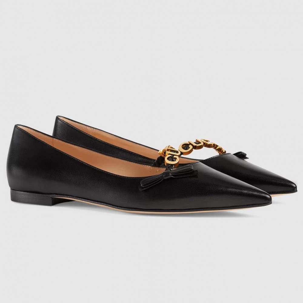 Gucci Ballet Flats in Black Leather with GUCCI Metal TDSS26039