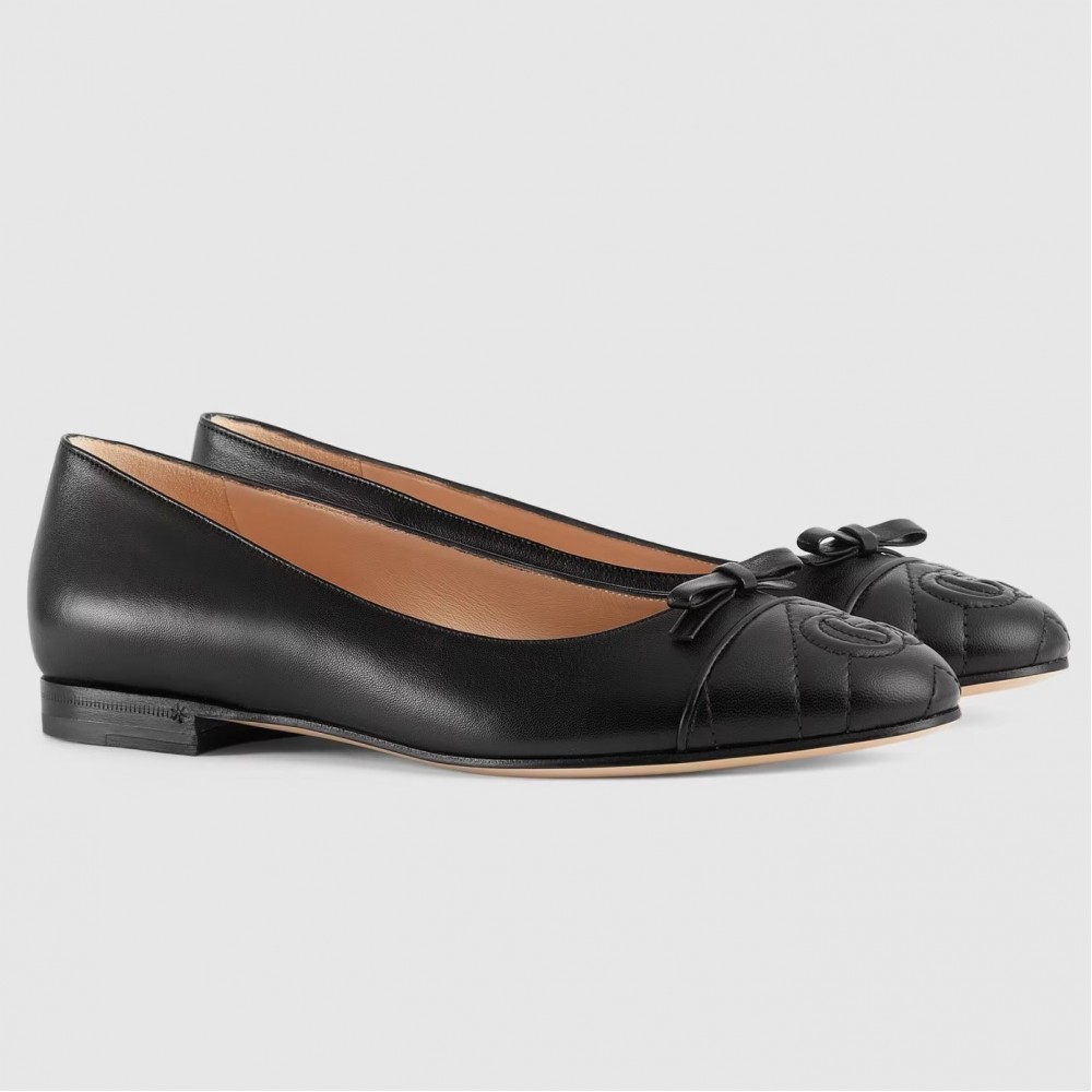 Gucci Ballet Flats in Black Leather with Stitched Interlocking G TDSS26041