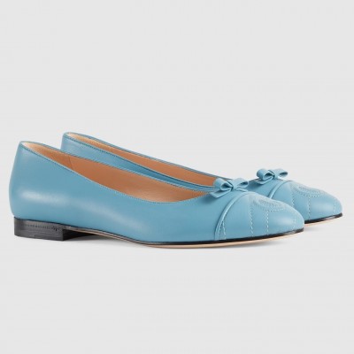 Gucci Ballet Flats in Blue Leather with Stitched Interlocking G TDSS26042