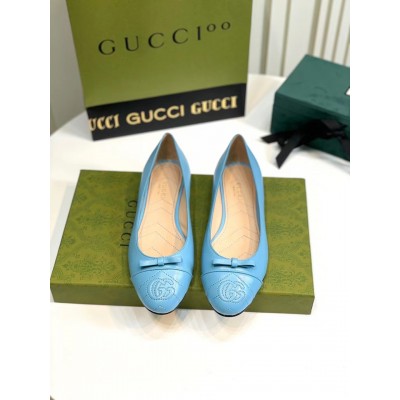 Gucci Ballet Flats in Blue Leather with Stitched Interlocking G TDSS26042