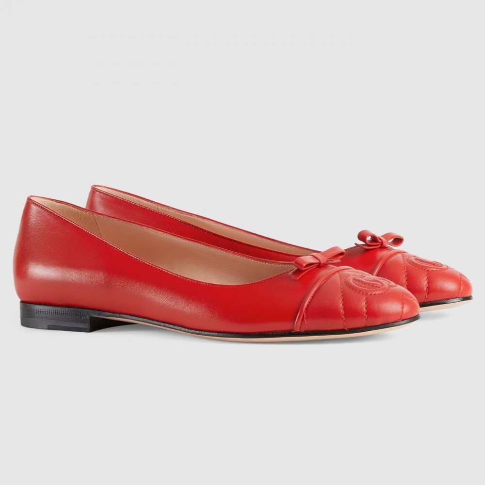 Gucci Ballet Flats in Red Leather with Stitched Interlocking G TDSS26045