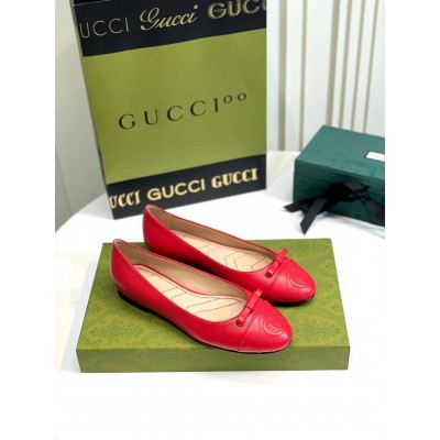 Gucci Ballet Flats in Red Leather with Stitched Interlocking G TDSS26045