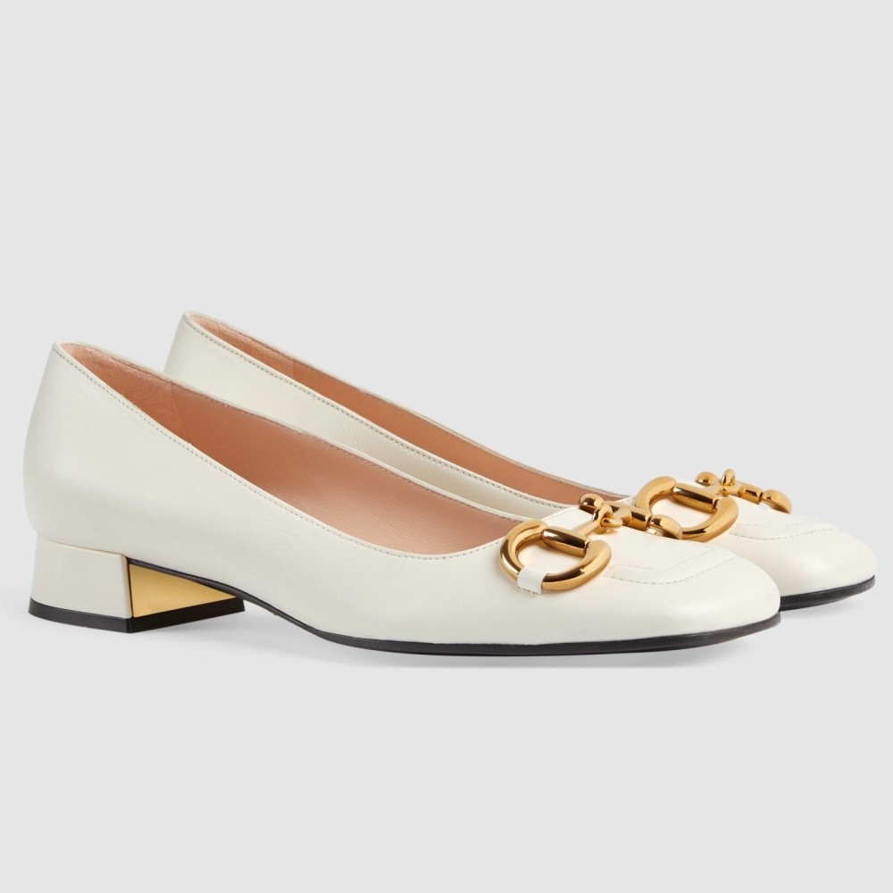 Gucci Ballet Flats in White Leather with Horsebit TDSS26046