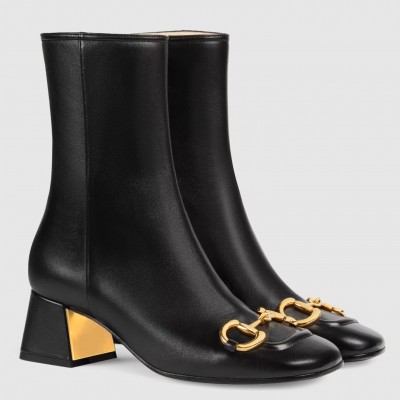 Gucci Black Leather 55MM Ankle Boots with Horsebit TDSS26011