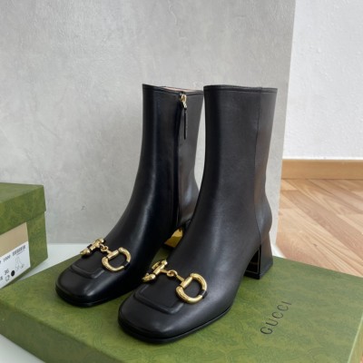 Gucci Black Leather 55MM Ankle Boots with Horsebit TDSS26011