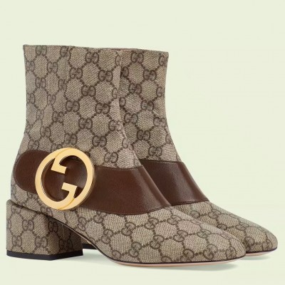 Gucci Blondie Ankle Boots in Beige GG Supreme Canvas TDSS26013