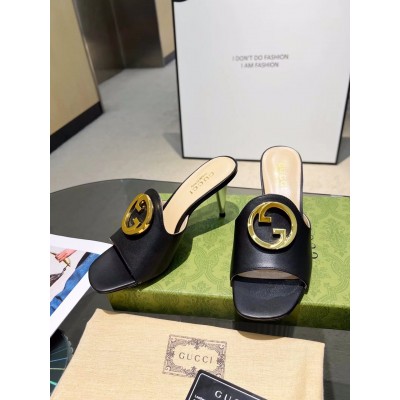 Gucci Blondie Slide Sandals 65mm in Black Leather TDSS26241