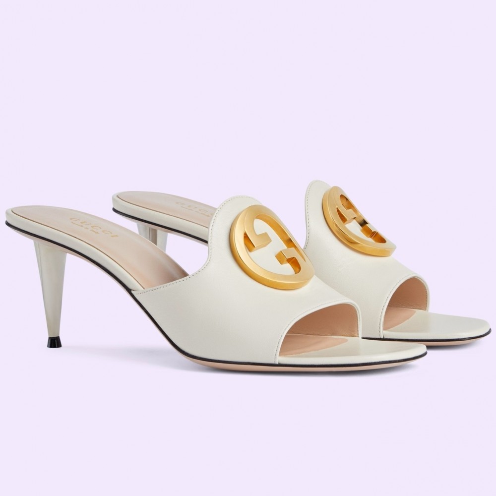 Gucci Blondie Slide Sandals 65mm in White Leather TDSS26242