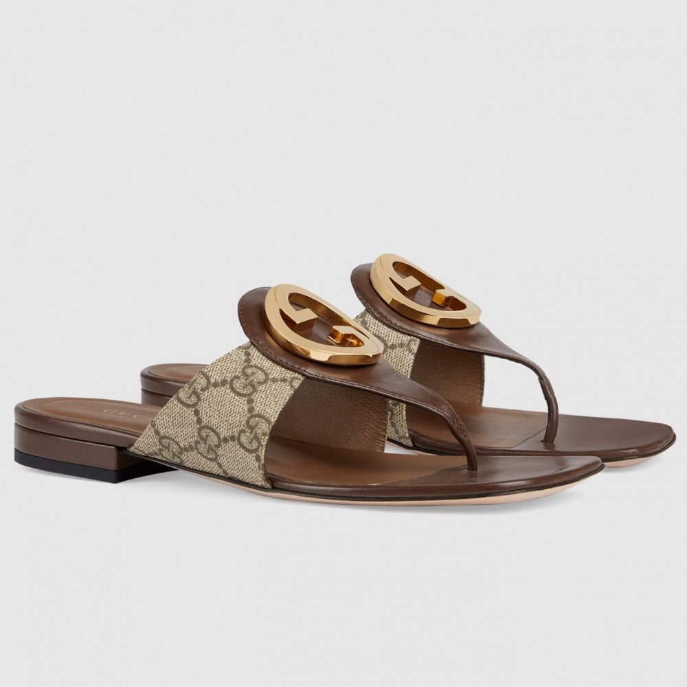 Gucci Blondie Thong Sandals in Beige GG Supreme Canvas TDSS26171