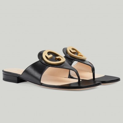 Gucci Blondie Thong Sandals in Black Leather TDSS26172