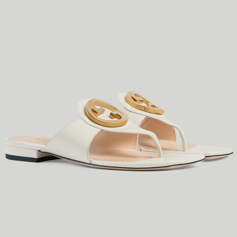 Gucci Blondie Thong Sandals in White Leather TDSS26174