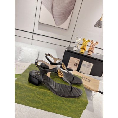 Gucci Double G Sandals in Black Leather TDSS26175