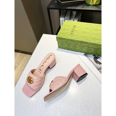 Gucci Double G Slide Sandals 55mm in Pink Matelasse Leather TDSS26244