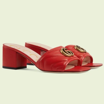 Gucci Double G Slide Sandals 55mm in Red Matelasse Leather TDSS26245