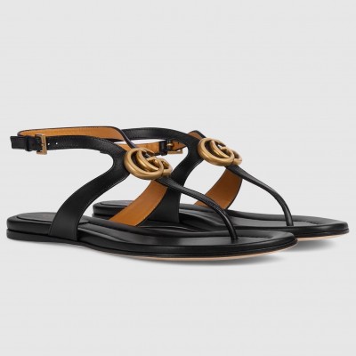 Gucci Double G Thong Sandals in Black Leather TDSS26178