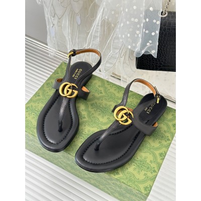 Gucci Double G Thong Sandals in Black Leather TDSS26178