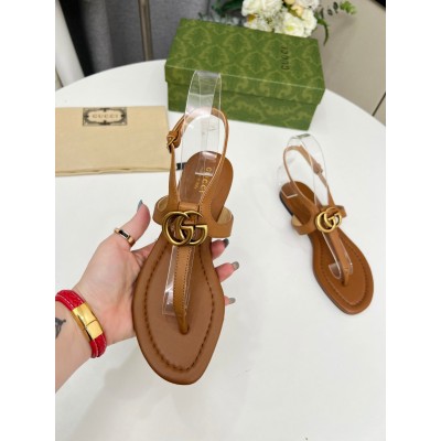 Gucci Double G Thong Sandals in Brown Leather TDSS26179