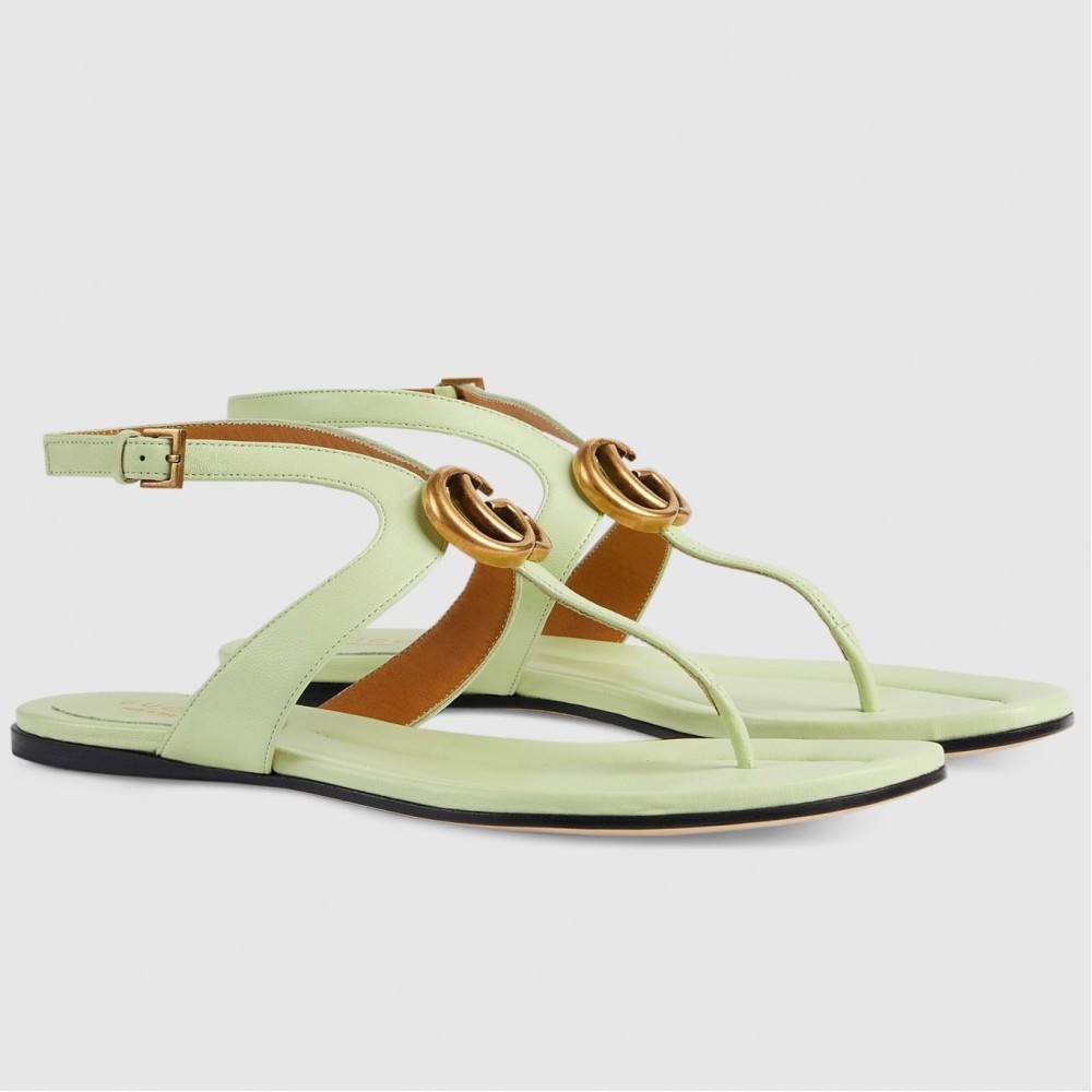 Gucci Double G Thong Sandals in Light Green Leather TDSS26180