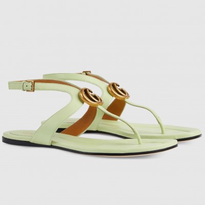 Gucci Double G Thong Sandals in Light Green Leather TDSS26180